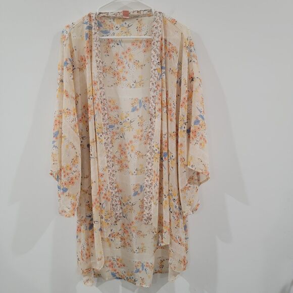 Band Of Gypsies Womens Kimono Top Size Medium Floral Boho Open Cardigan Boho - Picture 1 of 8